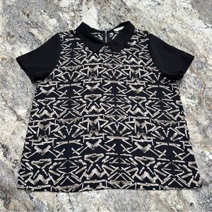 Le Lis by Anthropologie Black & Cream Geometric Blouse Collared SS Size Small